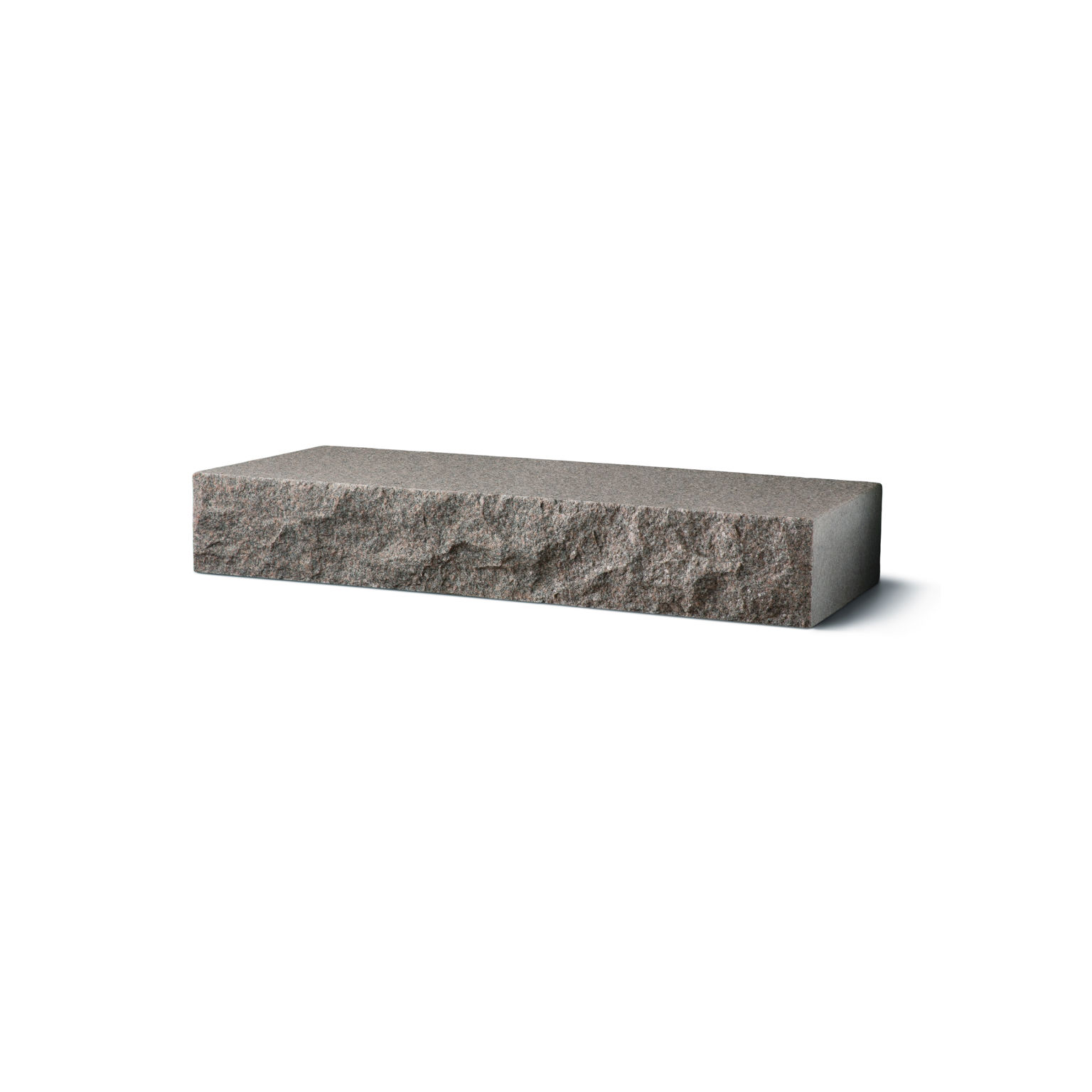 Produktbild på blocksteg i granit med flammad topp och råkilad front;i måtten 1200x350x150 mm och i färgen Bohus grå.