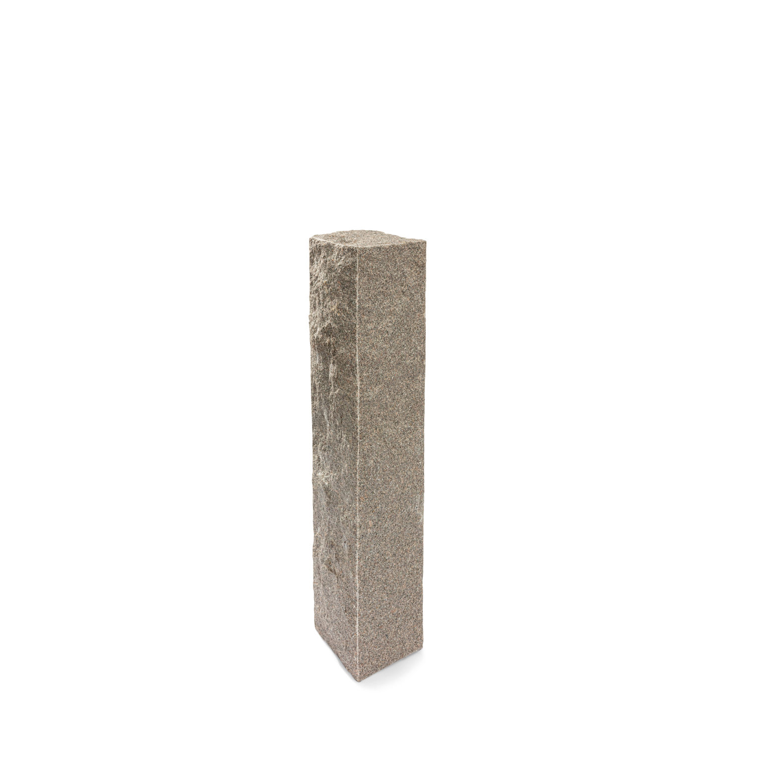 Produktbild på en stolpe i Bohus grå;granit. Stolpen har ett råkilat utförande och mäter 1300x300x300.