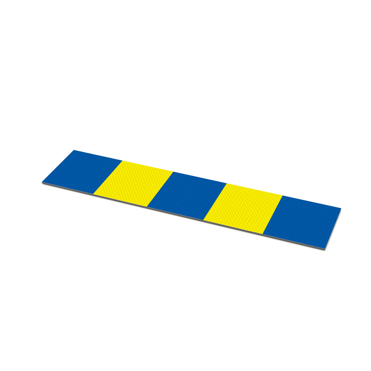 Reflexplatta till Trafistop-trafikhinder i betong. Markering i blått och gult för ett permenent trafikhinder