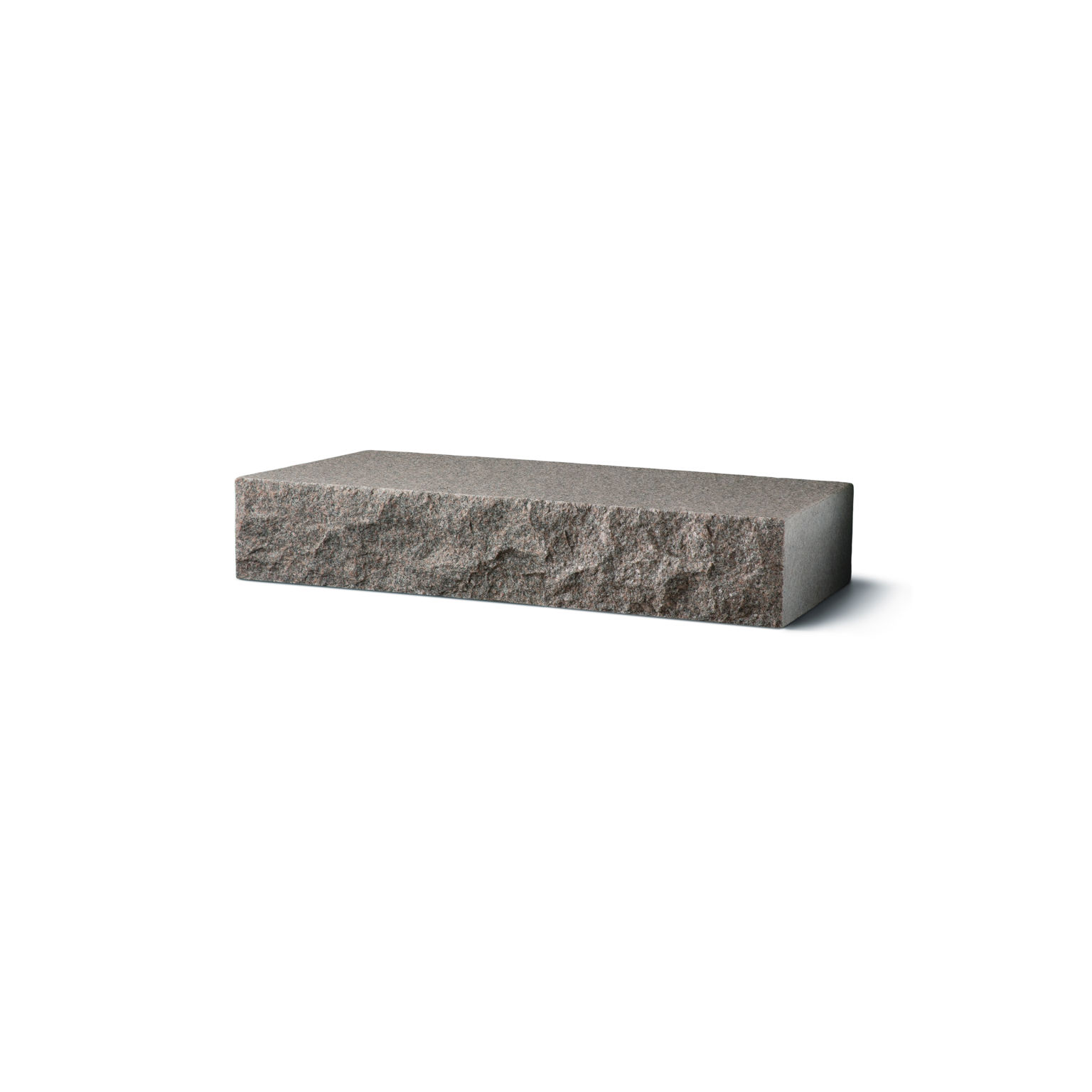 Produktbild på blocksteg i granit med flammad topp och råkilad front;i måtten 1050x350x150 mm och i färgen Bohus grå.