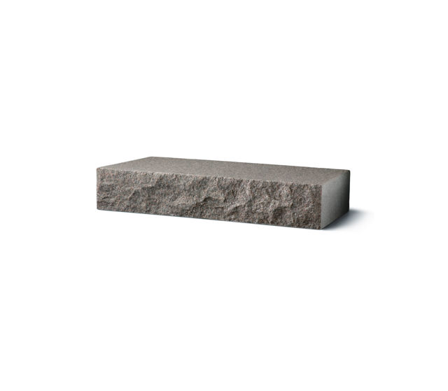 Produktbild på blocksteg i granit med flammad topp och råkilad front;i måtten 1050x350x150 mm och i färgen Bohus grå.