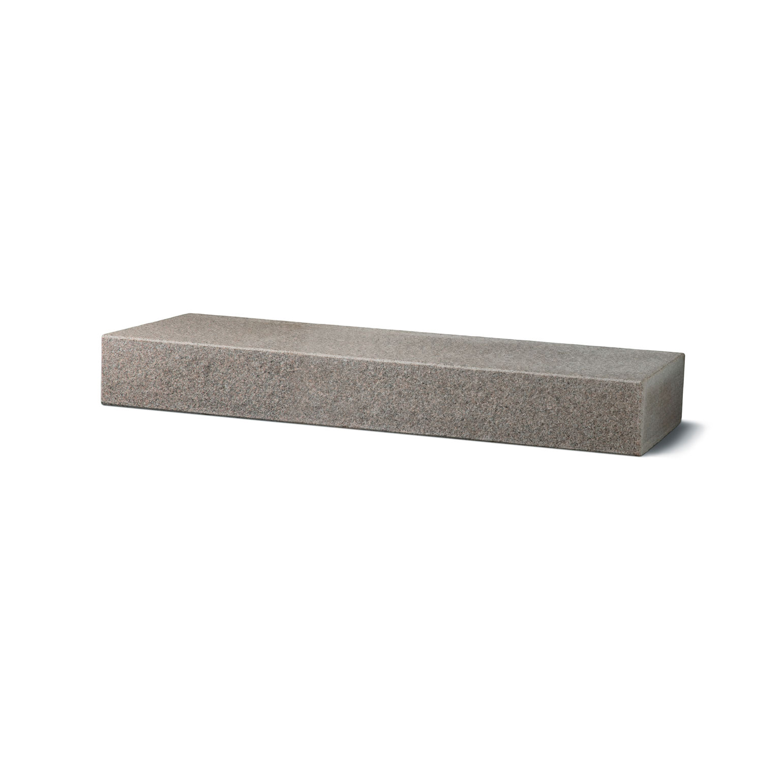Produktbild på blocksteg i granit med flammad topp och front;i måtten 1500x350x1500 mm och i färgen Bohus grå.