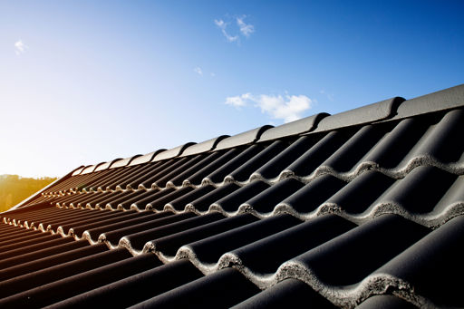 Ett utsnitt av ett tak med pannan Mjöbäck matt;2-kupig och svart