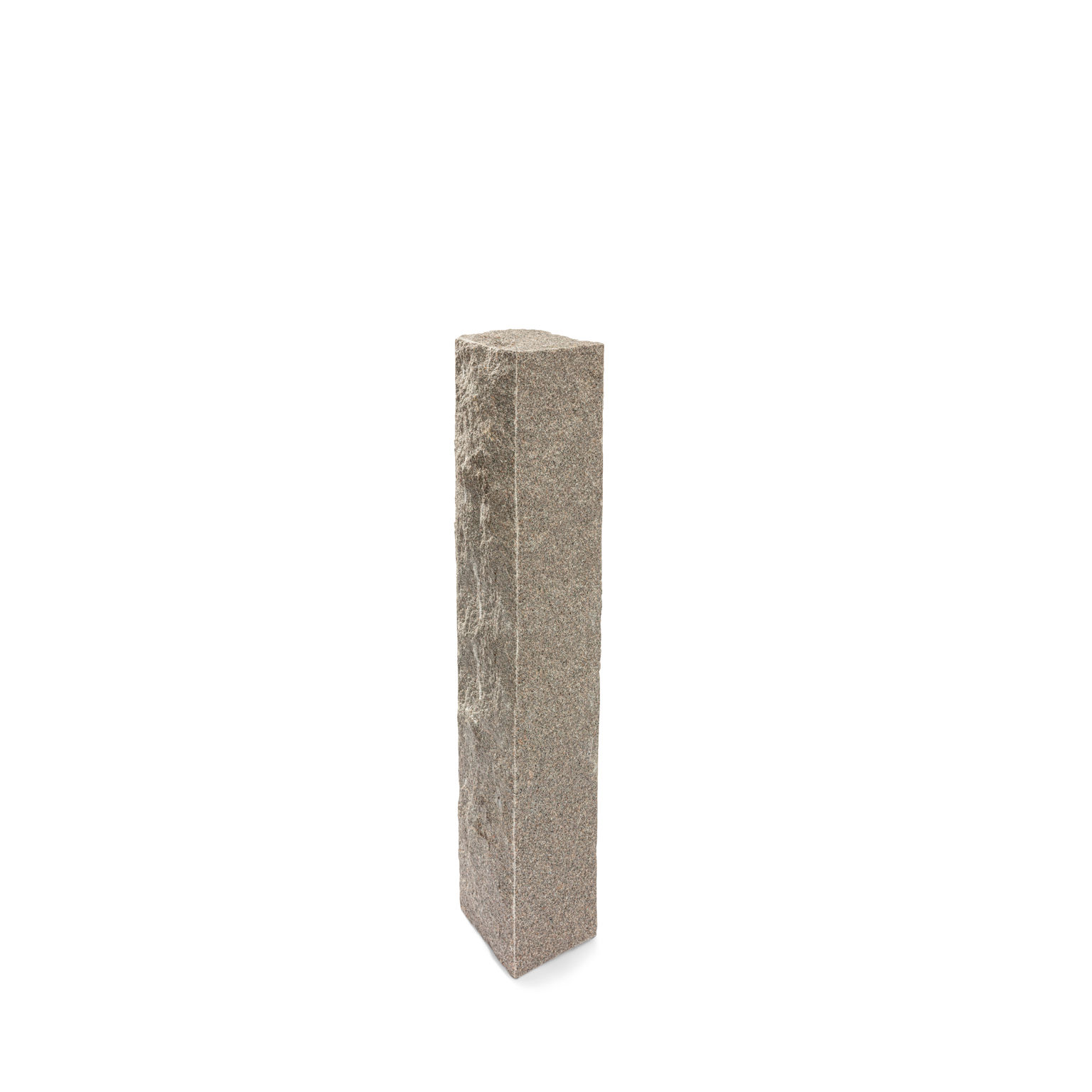 Produktbild på en stolpe i Bohus grå;granit. Stolpen har ett råkilat utförande och mäter 1300x250x250.