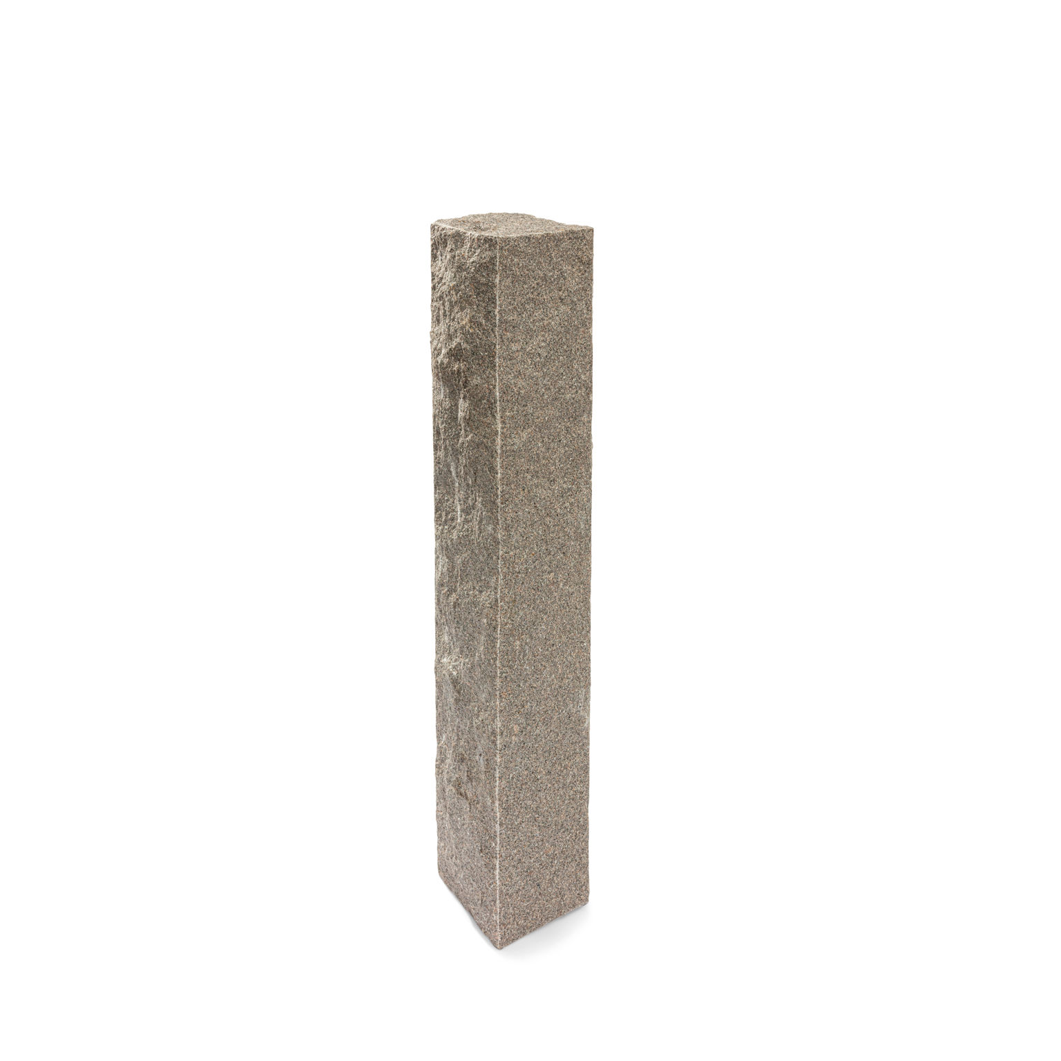 Produktbild på en stolpe i Bohus grå;granit. Stolpen har ett råkilat utförande och mäter 1500x300x300.