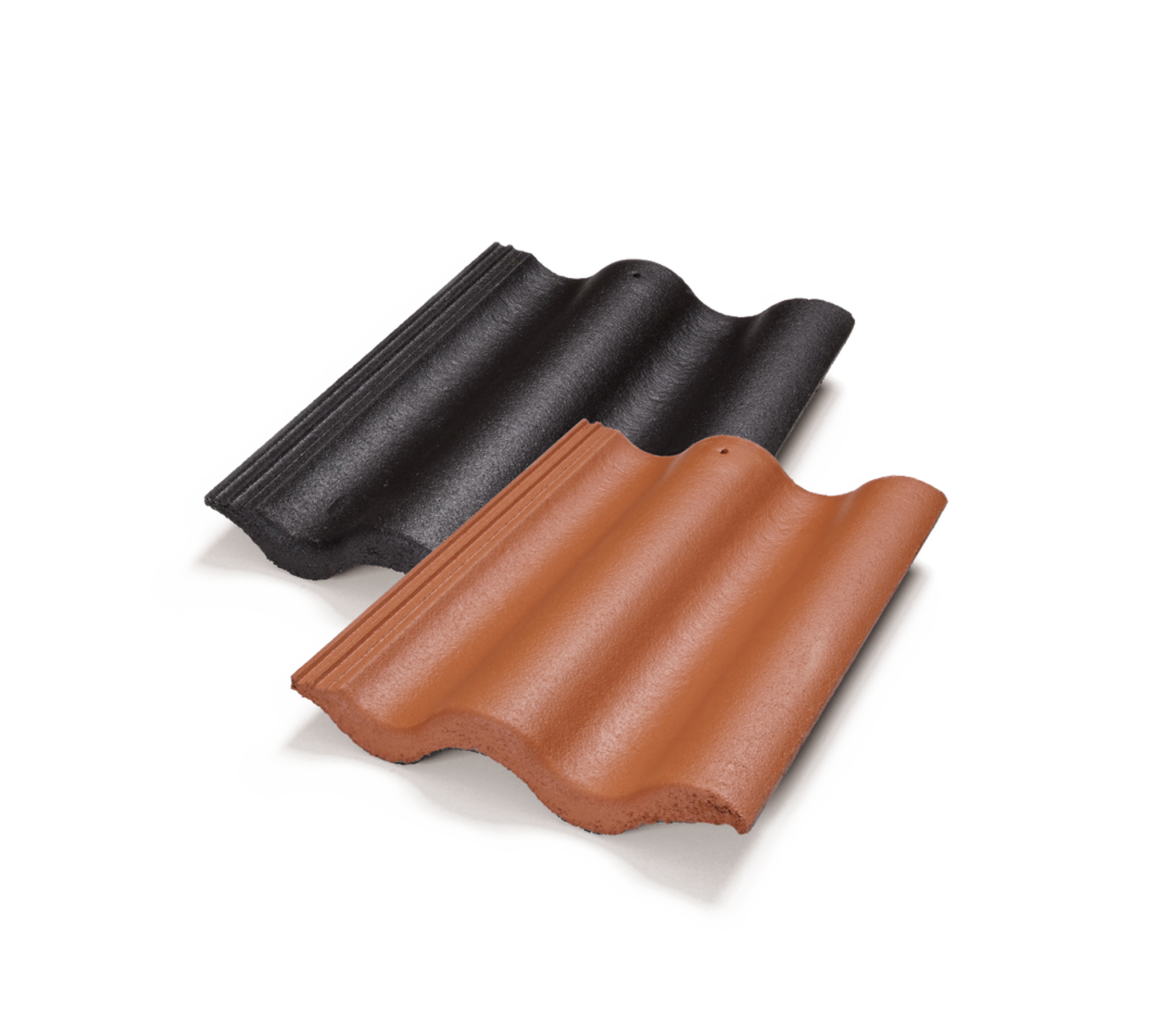 2-kupiga takpannor i betong i tegelröd och svart färg